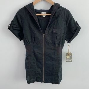 Converse | Black Linen Hoodie Short Sleeve Top NWT